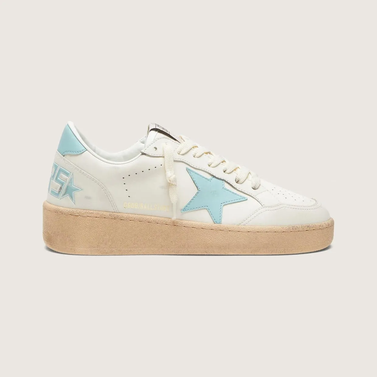Golden Goose Women’S Ball Star In White Leather With Light Blue Star (GWF00804.F008501.10422)