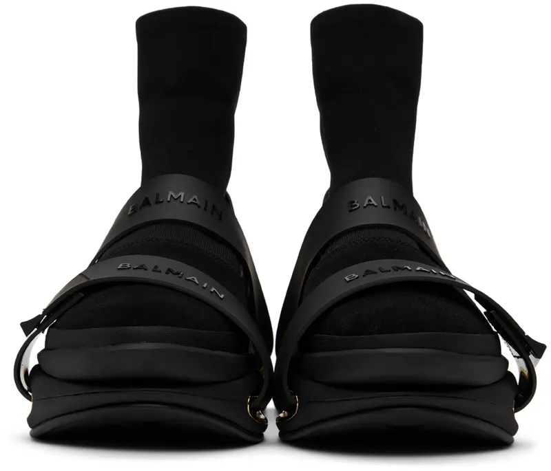 Balmain Black Knit B-Bold Strap High (XM1VH229TKSE)