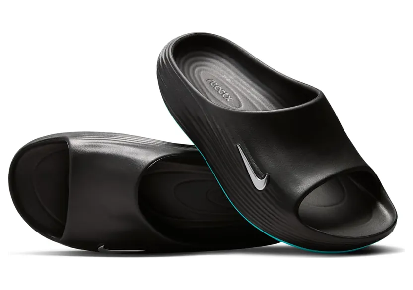 Nike ReactX Rejuven8 Slides “Black / Gamma Blue / Metallic Silver” (HV4479-003)