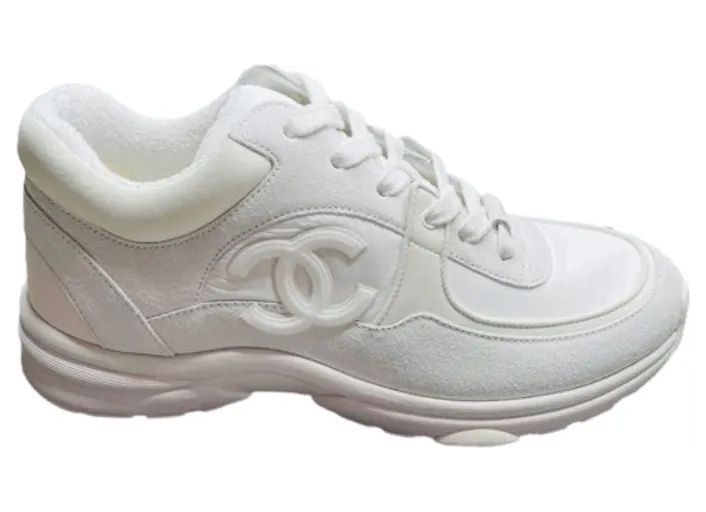 Chanel Low Top Trainer Reflective White Suede