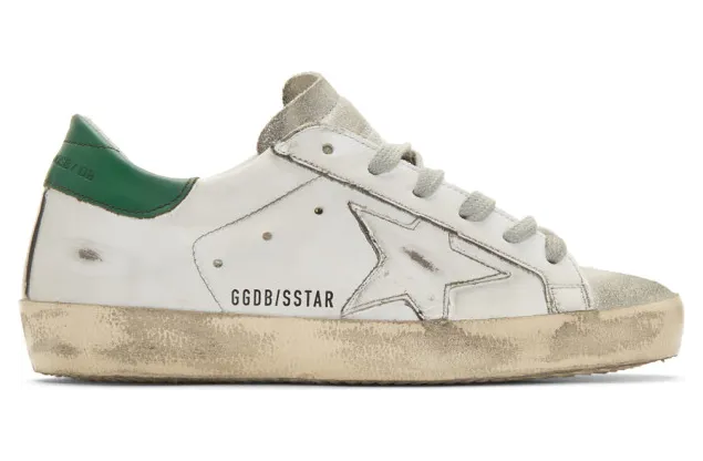 Golden Goose White and Green Glittered Superstar Sneakers (F34WS590.E10)