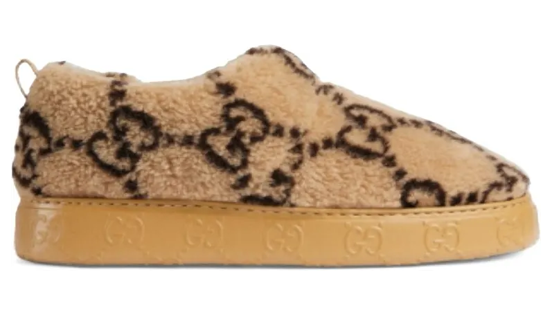 Gucci Interlocking G Embroidery Slipper Beige Ebony (762075 FACLO 9744)