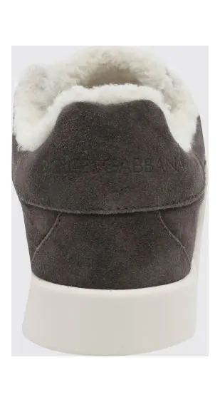 Dolce & Gabbana Low-Top Sneakers in Shearling and Suede with DG Monogram Brown (CK2374AJ2228L832) (3)