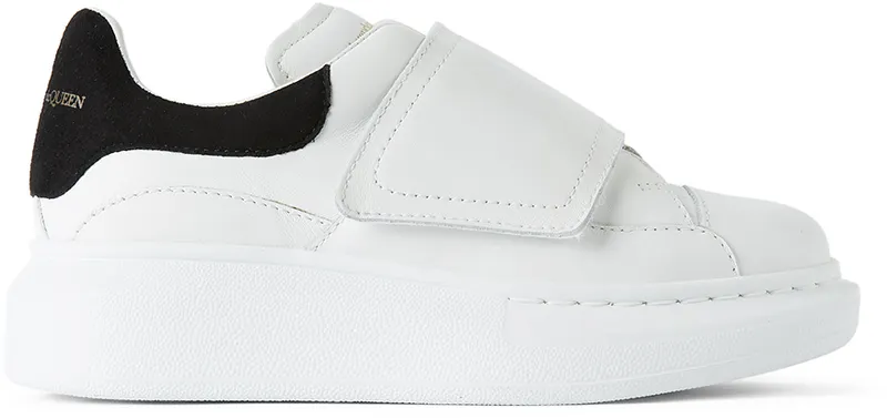 Alexander McQueen Kids White & Black Suede Tab Velcro Oversized Sneakers (587693 WHX12)