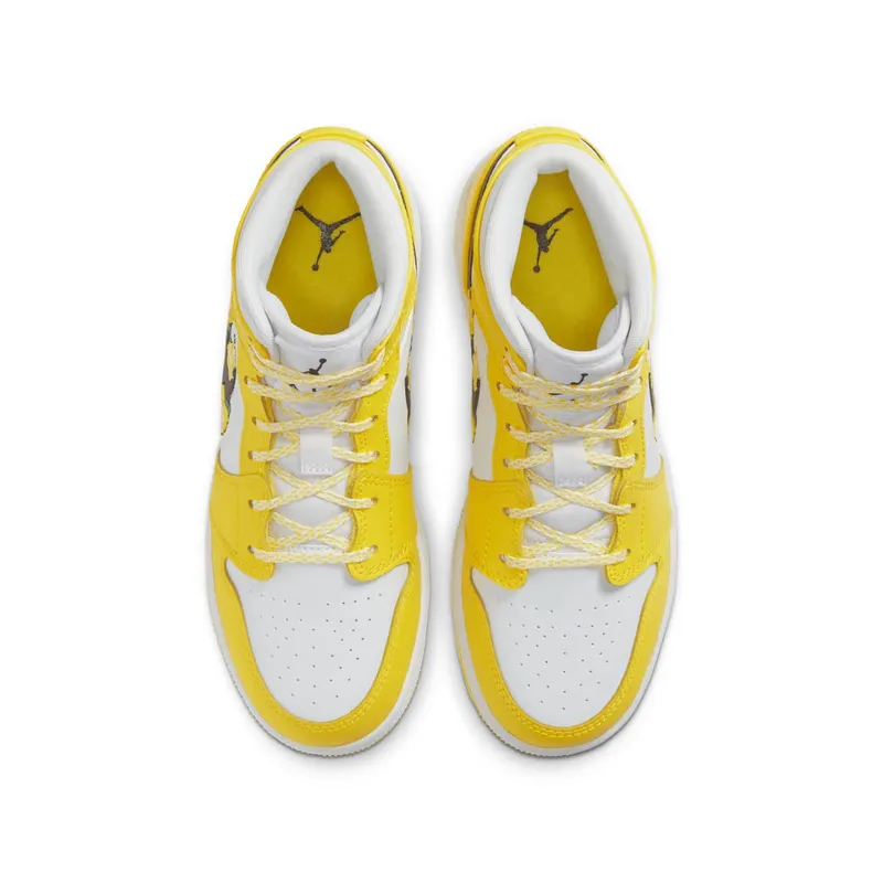 Jordan 1 Mid Dynamic Yellow Floral (GS) Dynamic Yellow/Black-White (AV5174-700)