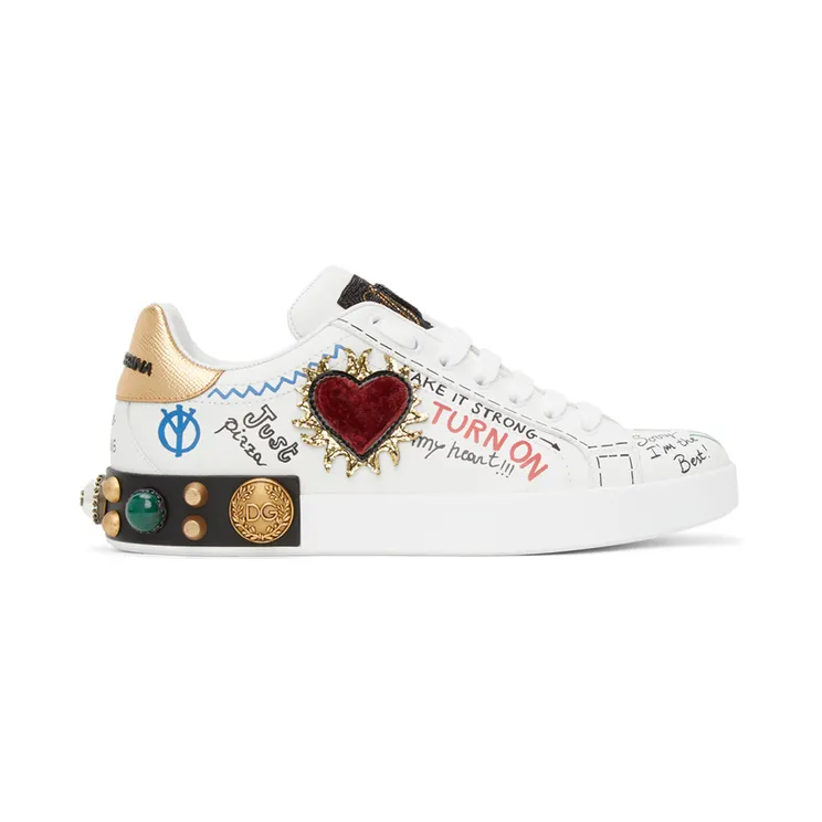 Dolce & Gabbana White Printed Portofino Sneakers (CS1759 AH029)