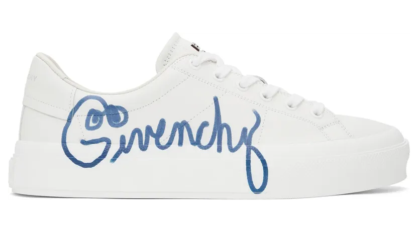 Givenchy White & Blue City Sport Print Sneakers (BH005VH17D)