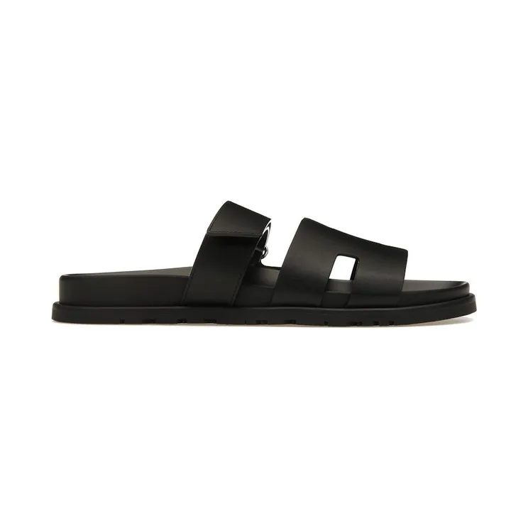 Hermes Chypre Sandal Noir Calfskin Leather (M) (H211865Z)