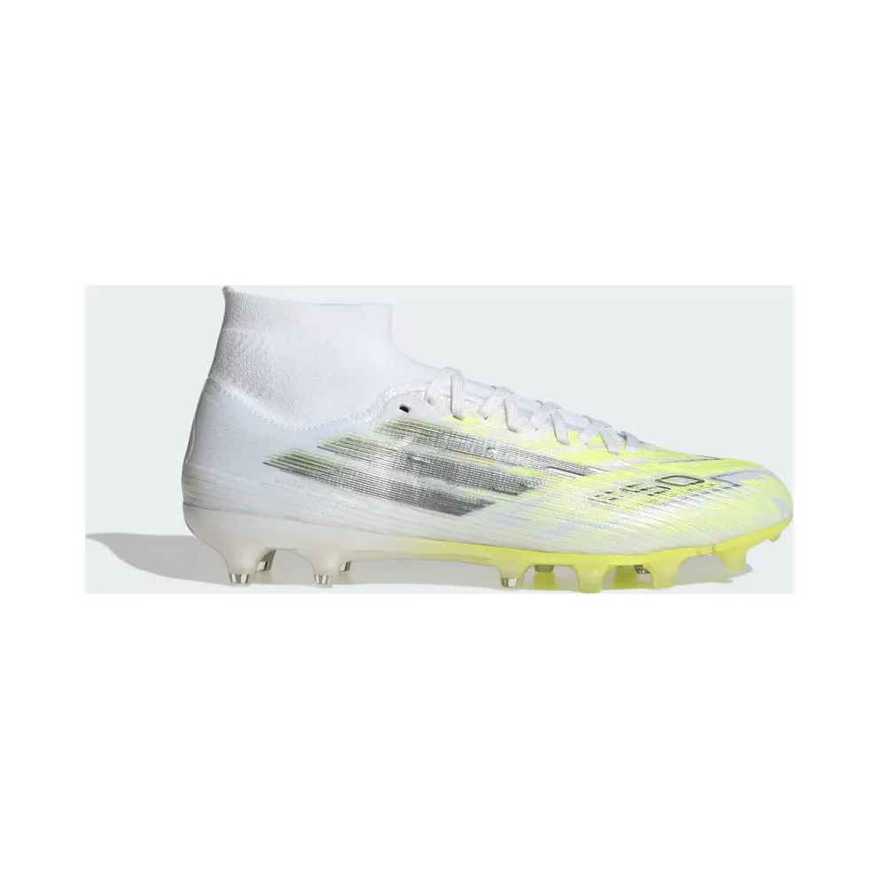 adidas F50 Sparkfusion Pro Mid Cut Firm Ground / Artificial Ground Football Boots Womens “Cloud White / Iron Metallic / Hi-Res Yellow” (JR8954)