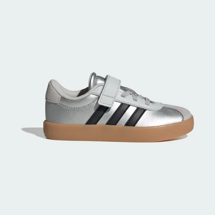 adidas VL Court 3.0 Skateboarding Shoes Kids “Silver Metallic / Core Black / Light Solid Grey” (IH3958)