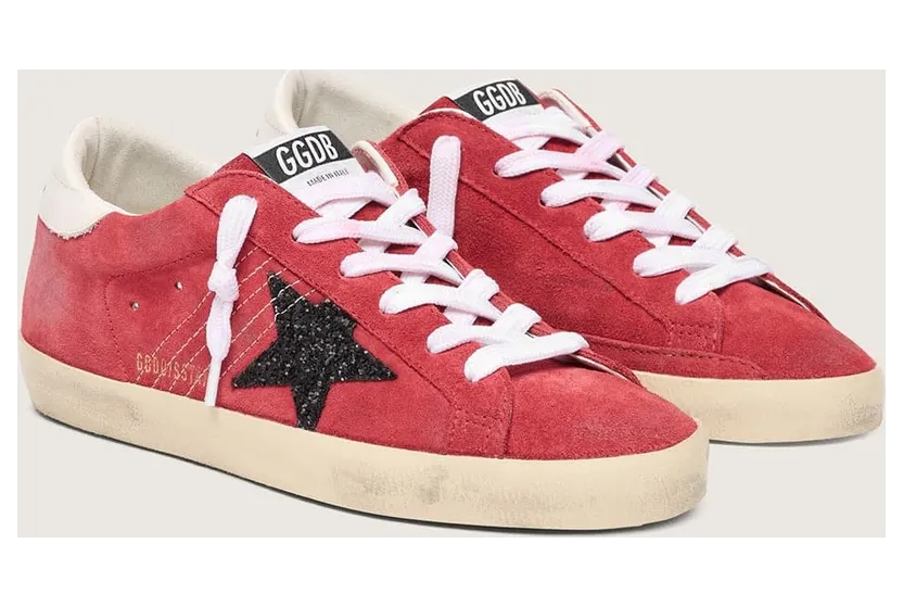 Golden Goose Women’S Super-Star In Red Suede With Glitter Star And White Heel Tab (GWF00101.F007203.40525) (2)