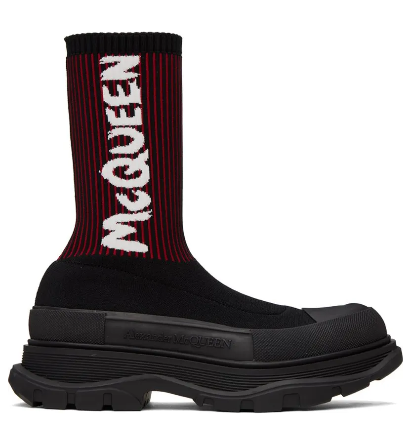 Alexander McQueen Black & Red Graffiti Tread Slick High-Top 1550 BLK/WEL.RED/WHI (705671W4UD1)