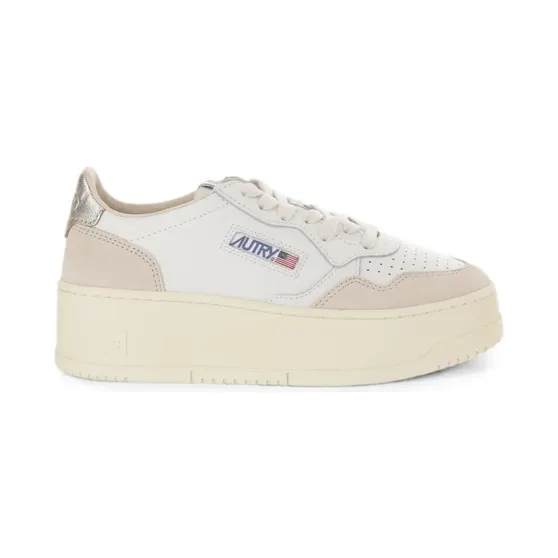 Autry Medalist Plateau-Sneakers aus Wildleder und Leder in White und Platin (PTLWLS01)