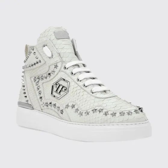 Philipp plein Python Leather Sneakers with Star Studs White (AADSMSC4004PLE029P01)
