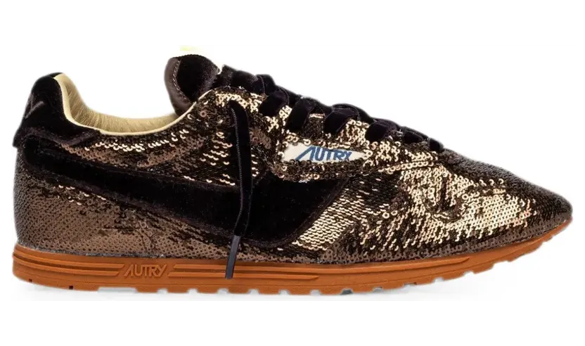 Autry Windspin Low sequin-embellished velvet sneakers – Bruin (WSLWEI01)