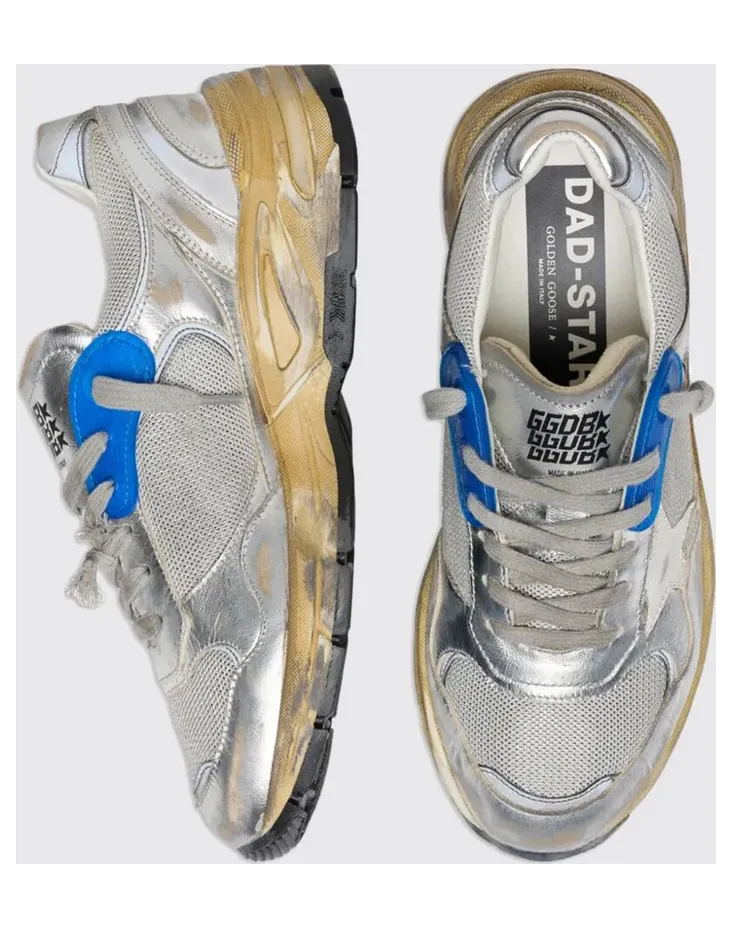 Golden goose Dad-Star Sneakers in Mesh and Used Laminated Leather Grey (GWF00884F00121170137) (2)