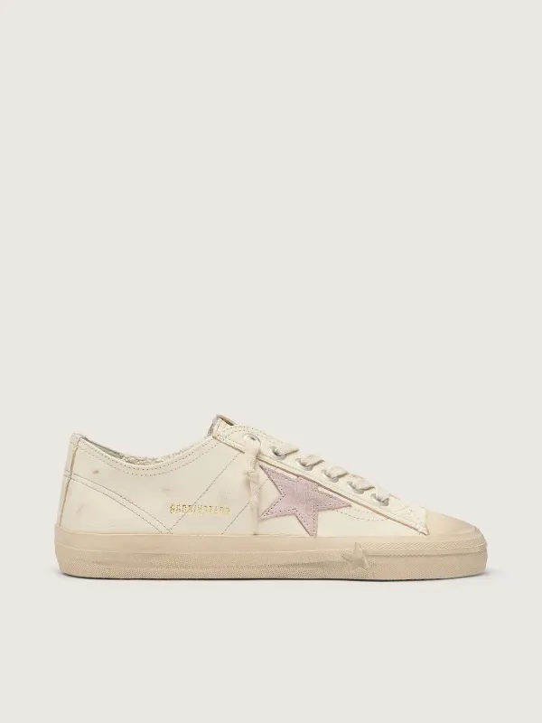 Golden Goose V-Star In Beige Nappa Leather With Old-Rose Suede Star (GWF00129.F004059.15418)