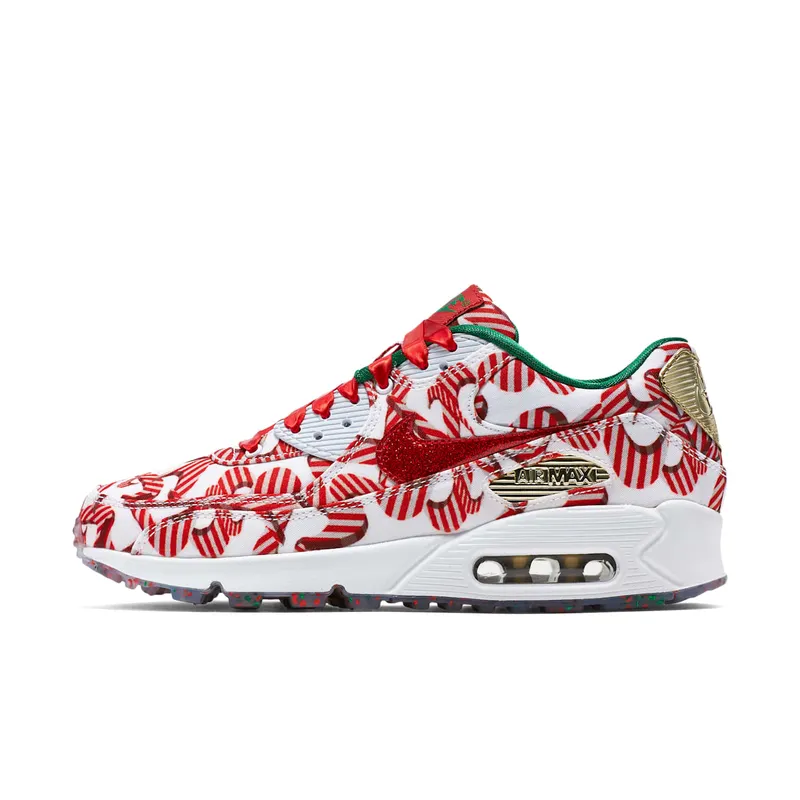 Nike Air Max 90 Candy Cane Christmas 2015 (W) White/University Red-Metallic Gold (813150-101)