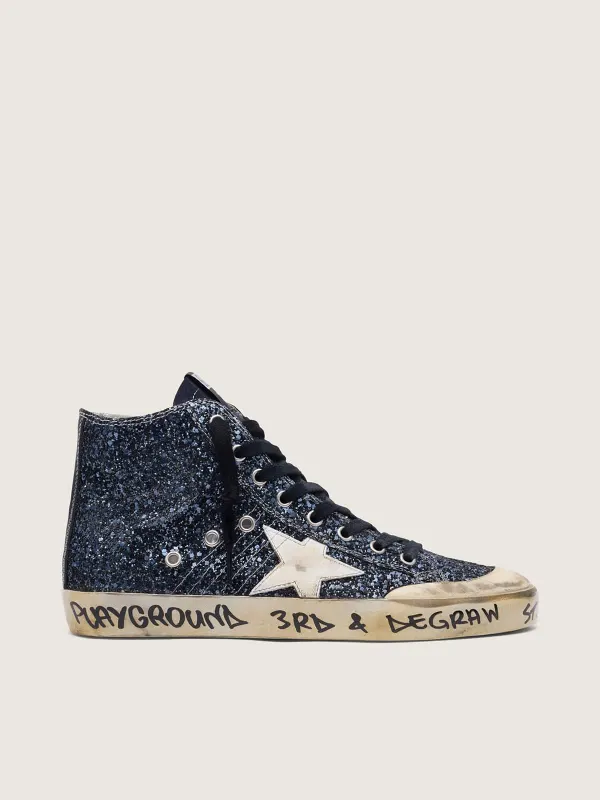 Golden Goose Women’S Francy In Dark Blue Glitter With White Star (GWF00114.F008419.51112)