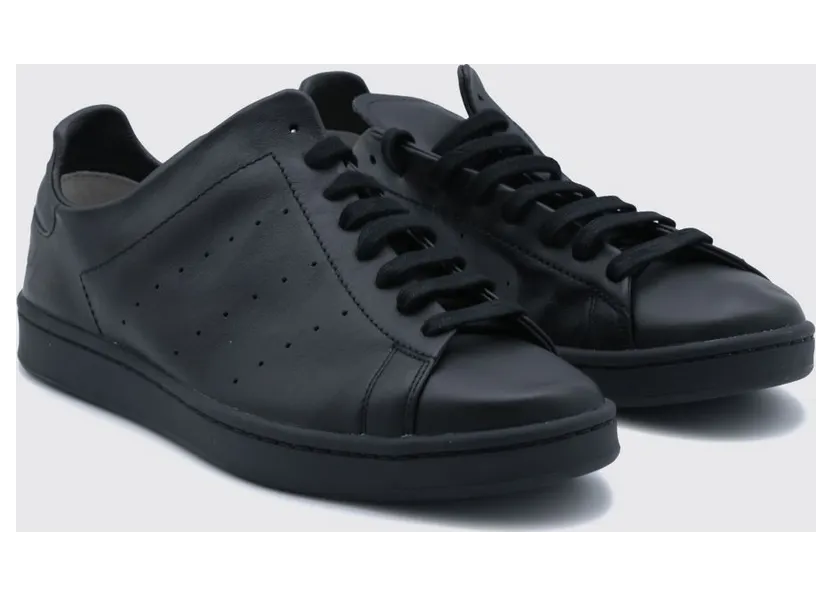 Y-3 Diagonal Stan Smith Leather Sneakers with Printed Logo and Round Toe Black (KZ9073)