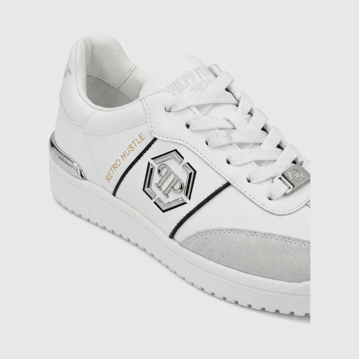 Philipp plein Retro Hustle Leather Sneakers with Hexagon Logo White (AAFSUSC1062PLE022N01) (2)