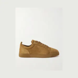 Christian Louboutin Louis Junior Grosgrain-Trimmed Suede Sneakers Taupe (3240426)
