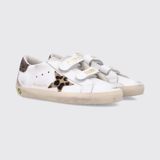 Golden goose Old School Leather Sneakers for Boys with Animal Print and Velcro White (GTF00177F00866812515)