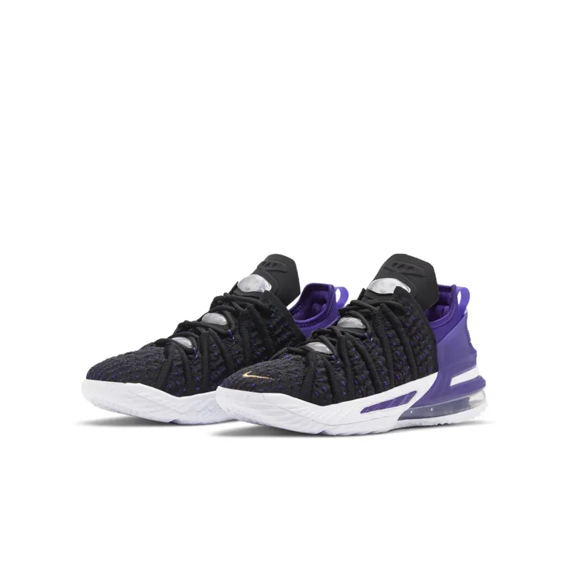 Nike LeBron 18 GS ‘Lakers’ Black/Metallic Gold/Court Purple/White (CW2760-004)