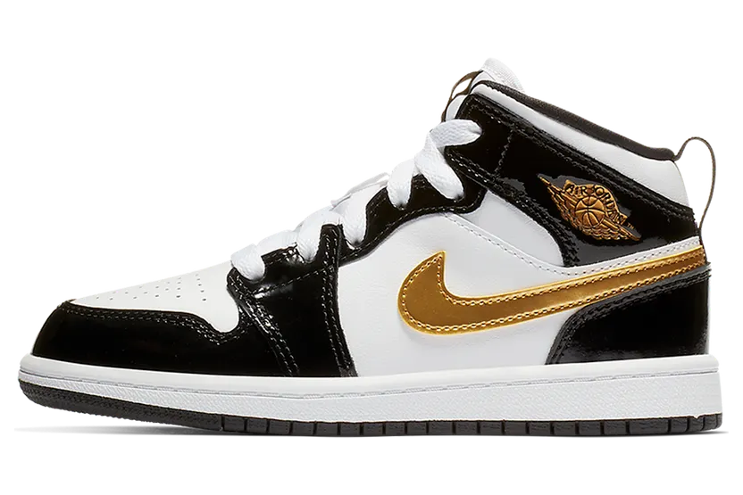 Jordan 1 Mid Patent Black White Gold (PS)