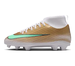 Nike Jr Mercurial Superfly 11 Club ‘Kylian Mbappé’ ‘ Multi-Ground High-Top “Metallic Gold/Green Glow” (IR0788-701)