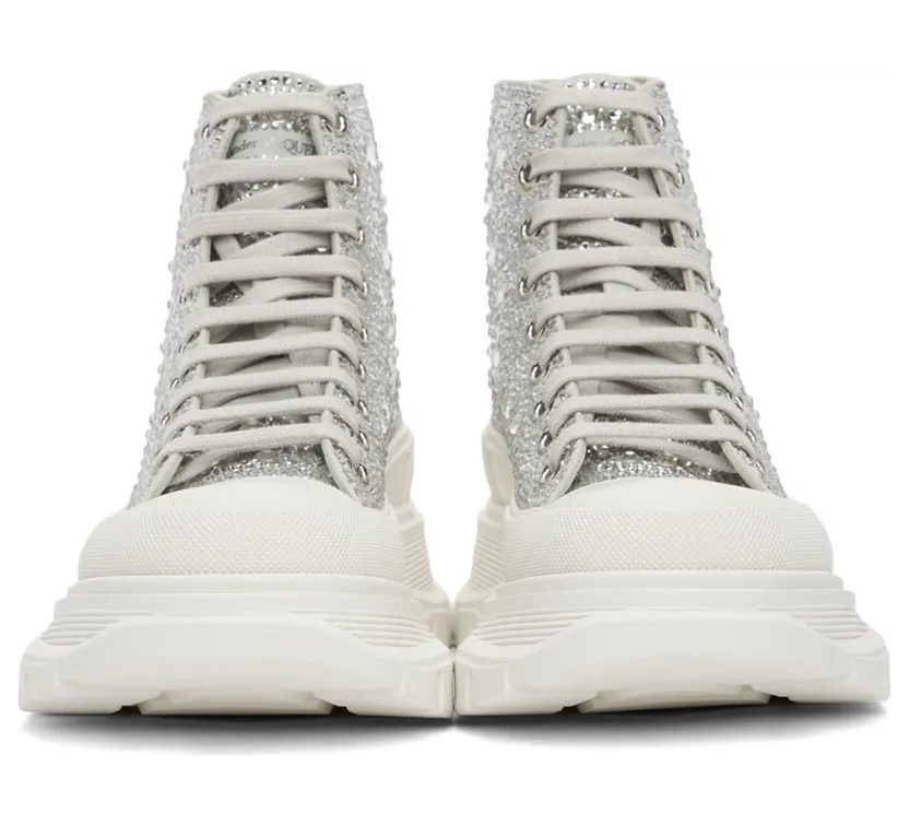 Alexander McQueen White Glitter Tread Slick Sneakers (685700WHCEJ) (2)