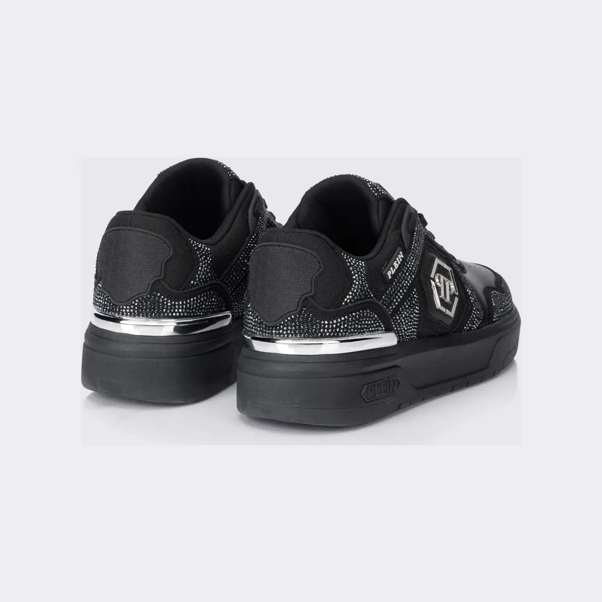 Philipp plein SK8R Leather Sneakers with Applied Rhinestones Black (SAFSUSC0923PTE003N0202) (2)