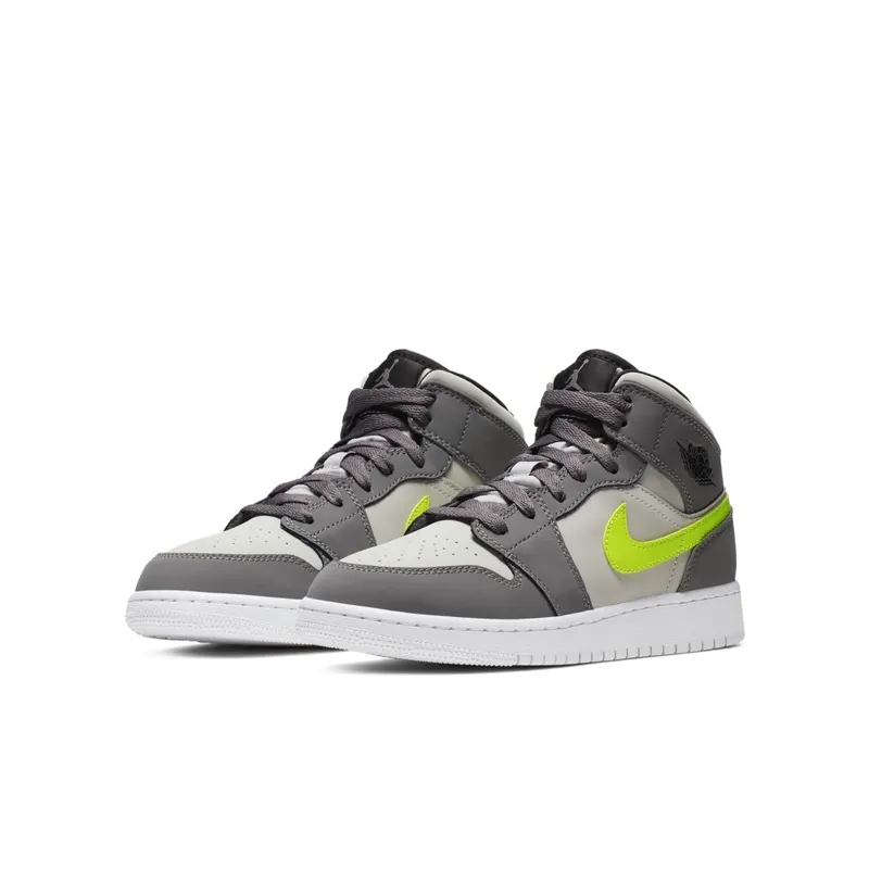 Jordan 1 Mid Gunsmoke Volt (GS) Gunsmoke/Volt-Neutral Grey-White-Black (554725-072)