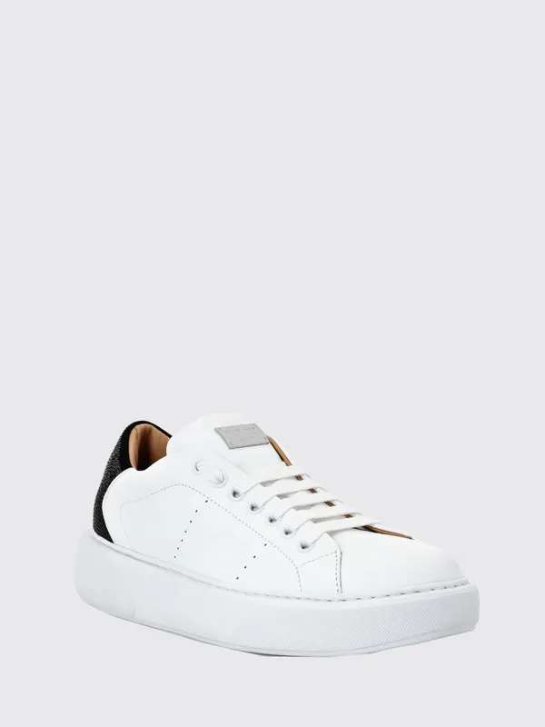 Philipp plein Low-Top Smooth Leather with Skull Application and Rhinestones White (SABSWSC2361PLE010N01)