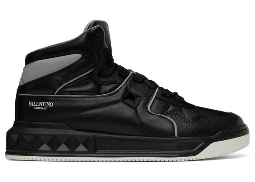 Valentino Garavani Black & Grey Nappa One Stud Sneakers (XY2S0E63NWN)