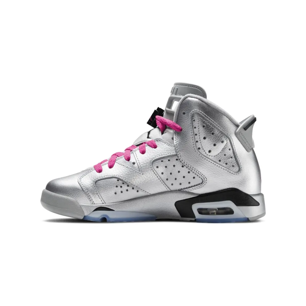 Jordan 6 Retro Valentine’s Day 2014 (GS) Metallic Silver/Vivid Pink-Black (543390-009)