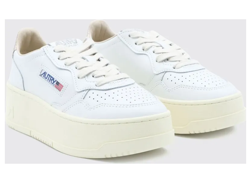 Autry Medalist Platform Low Sneakers in Leather with Perforated Toe and Cut-Out Logo White (PTLWLL27)