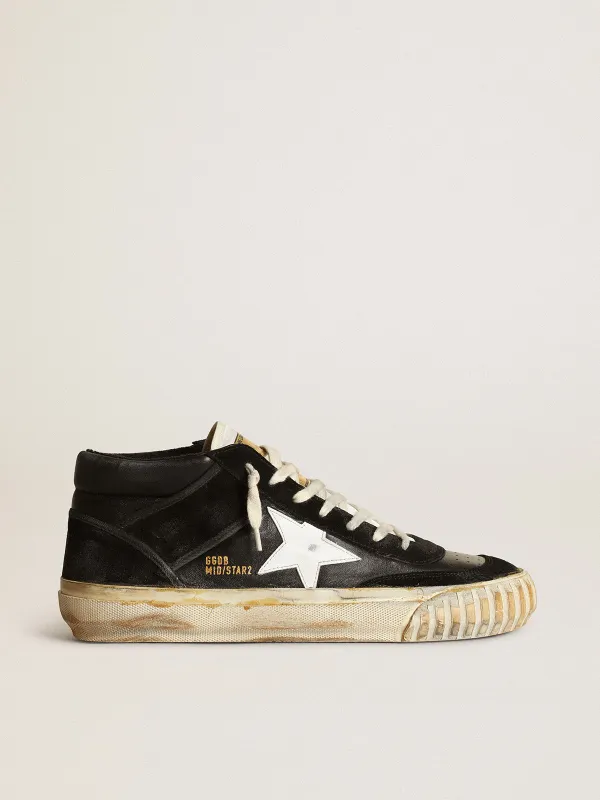 Golden Goose Men’S Mid Star In Black Nappa And Suede With White Leather Star (GMF00408.F003450.80203)