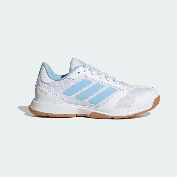 adidas Ligra 8 Indoor “Cloud White / Clear Sky / Gold Metallic” (KK2041)