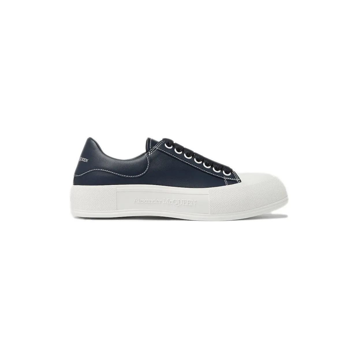 Alexander McQueen Leather Deck Plimsoll Navy Blue (667817WIABK4472)
