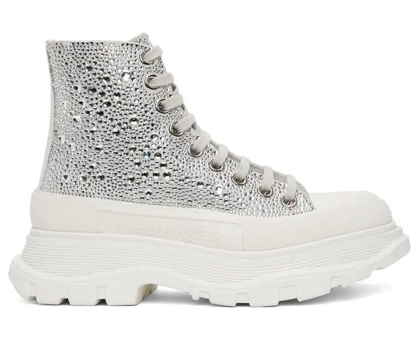 Alexander McQueen White Glitter Tread Slick Sneakers (685700WHCEJ)