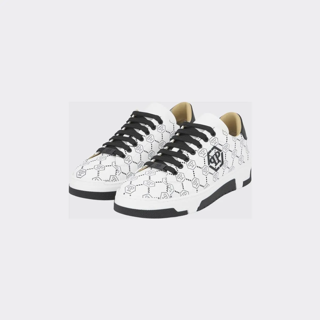 Philipp plein Low-Top Leather Sneakers with Rhinestone Hexagon Logo Black 1 (PAESUSC0770PLE010N02)