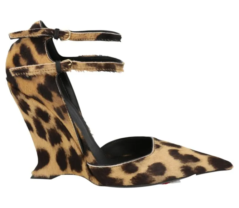Ferragamo Vidya Suede Leopard Print Wedges Brown (01G556-766365-1C)