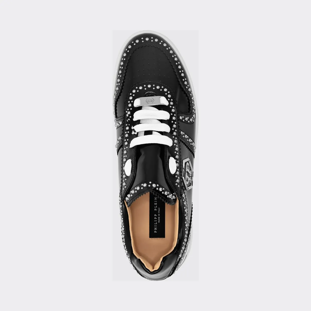 Philipp plein Brushed Leather Low-Top Sneakers with Embroidered Monogram Black (FADSMSC3980PLE010N02) (2)