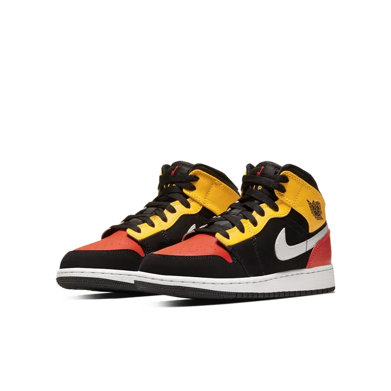 Jordan 1 Mid Black Amarillo Team Orange (GS) Black/Amarillo-White-Team Orange (BQ6931-087)