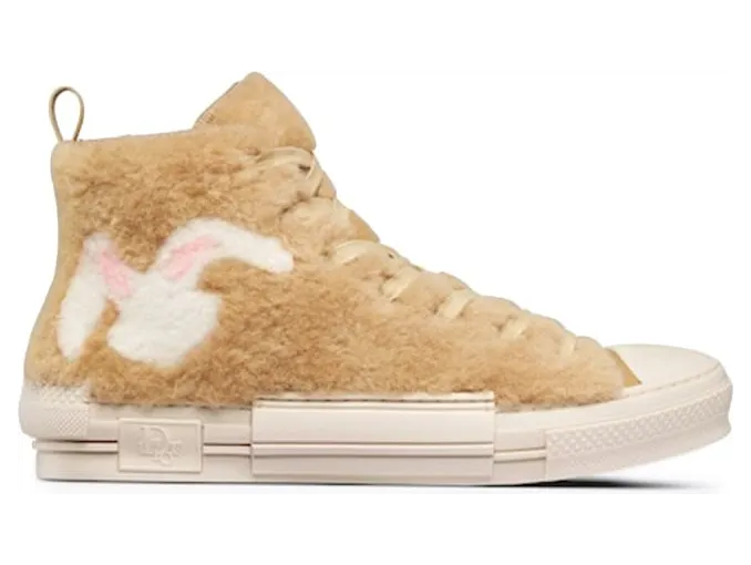 Dior B23 High Top ERL Beige Shearling with Rabbit Motif (3SH129ZTR_H100)