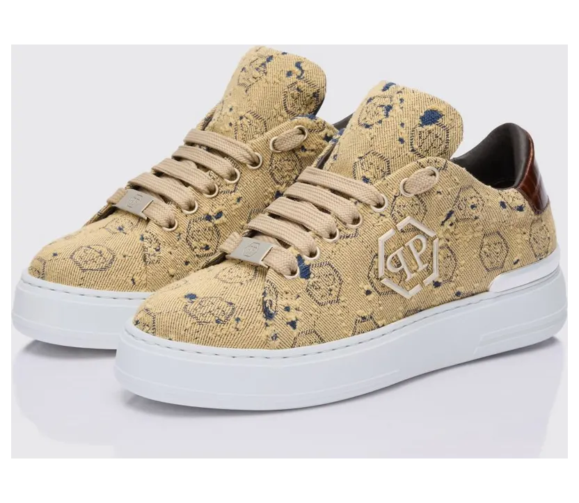Philipp plein Bleached Denim Sneakers with Hexagon Jacquard Brown (SAFSUSC0917PTE021N04)
