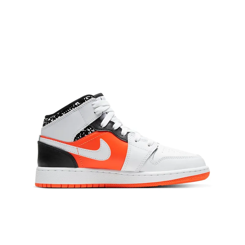 Jordan 1 Mid Composition Notebook (GS) Orange/Volt-Black-White (554725-870)