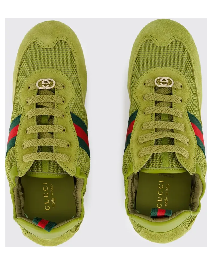 Gucci Shift Suede and Mesh Sneakers Green (857963AAF1Z3150) (2)