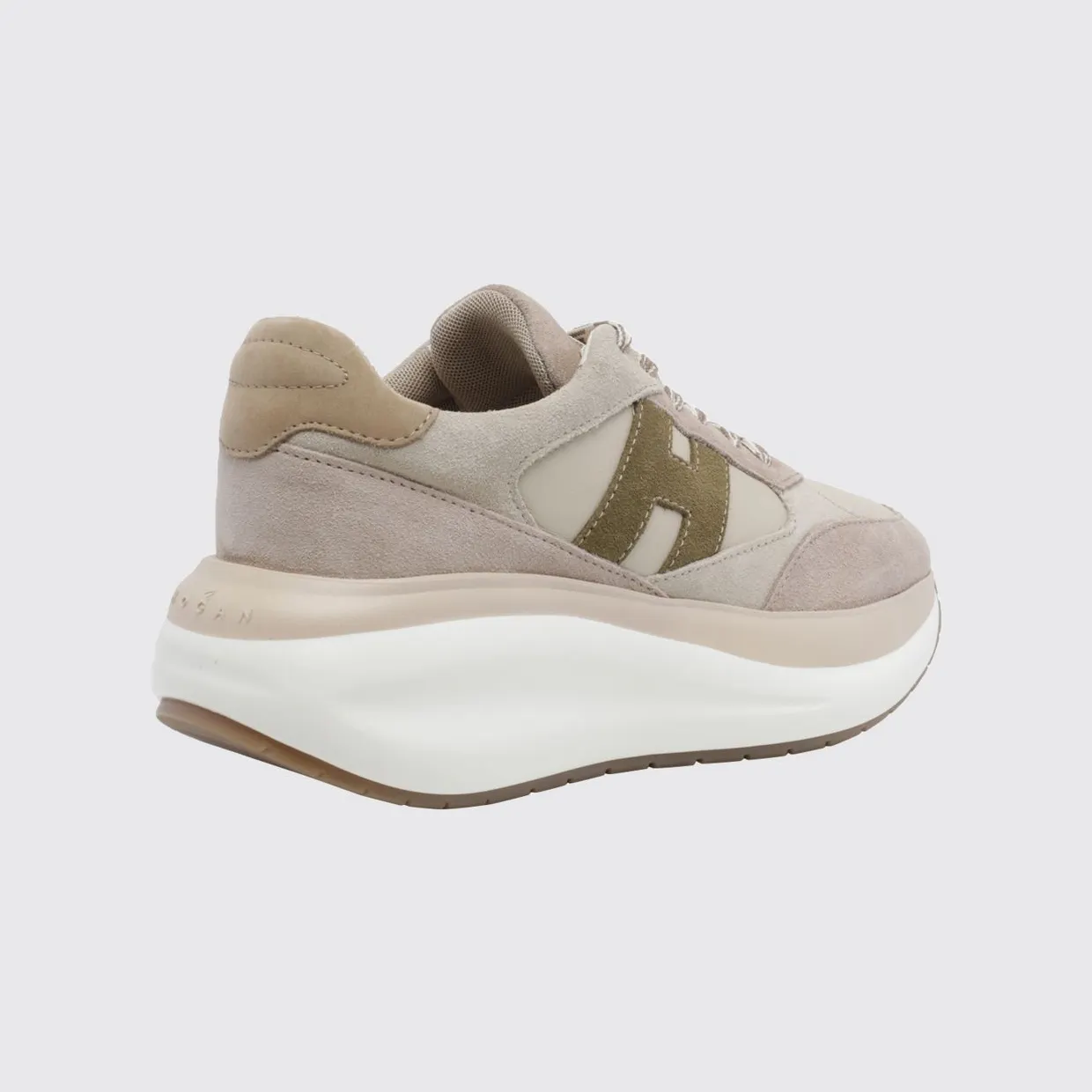 Hogan Maxi I Active Leather and Suede Sneakers with Chunky Sole Beige (HXW7140GA40QDC0R1R) (2)
